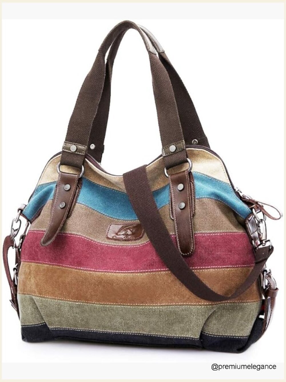 Canvas Striped Lattice Cross Body Shoulder Purse Tote Handbag